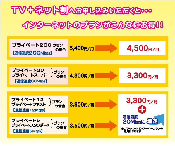 TV+ネット割料金表