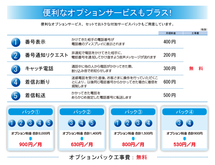 ケーブルラインオプションサービス表